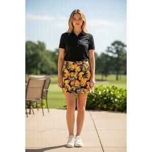 Loudmouth Golf Womens Deer Print Golf Skort Size 12  Orange Yellow Black funny